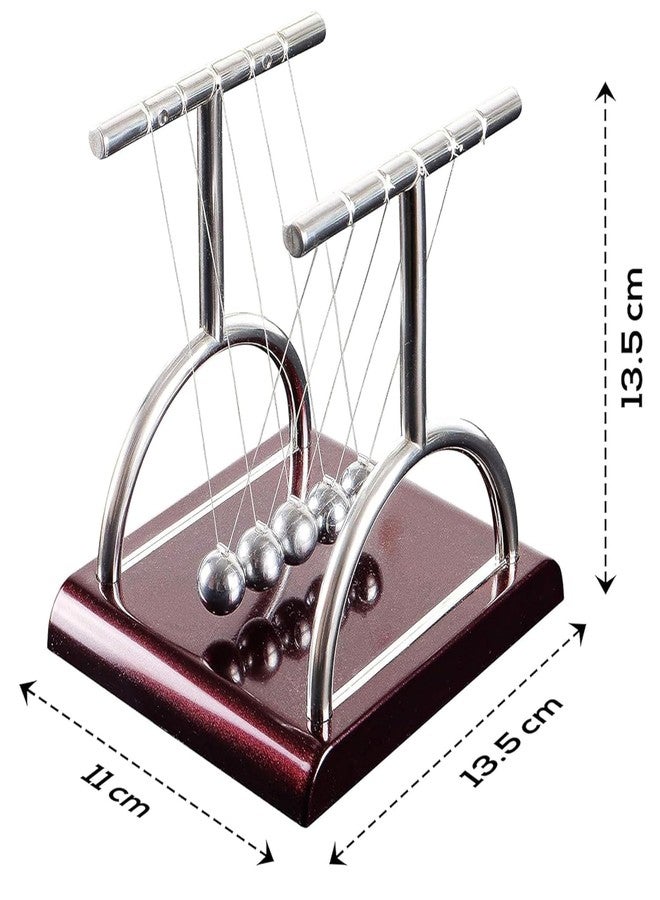 Kevim Newton Cradle Pendulum Metal Perpetual Motion Toy & Swing Balance Collision Ball Decoration Figurine with Polished Plastic Base for Office Classic Desk Toy (13.5X11X13.5Cm) - Brown - Image 4